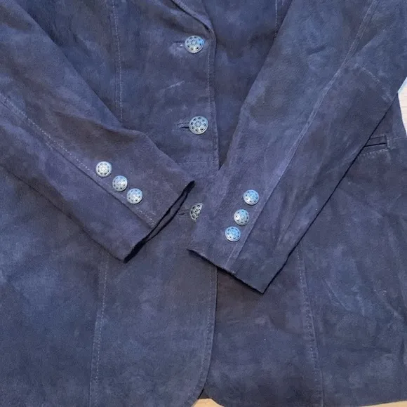 d&amp;co 100% Leather Button Up Collared Suede Jacket Black Women’s M