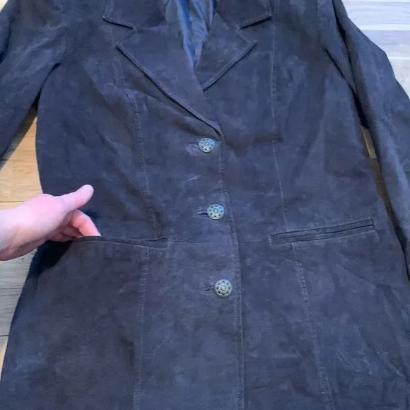 d&amp;co 100% Leather Button Up Collared Suede Jacket Black Women’s M