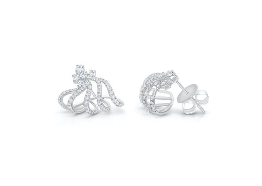 Earrings 18k White Gold Lobe Stud Five Claws & Diamonds
