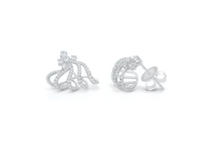Earrings 18k White Gold Lobe Stud Five Claws & Diamonds