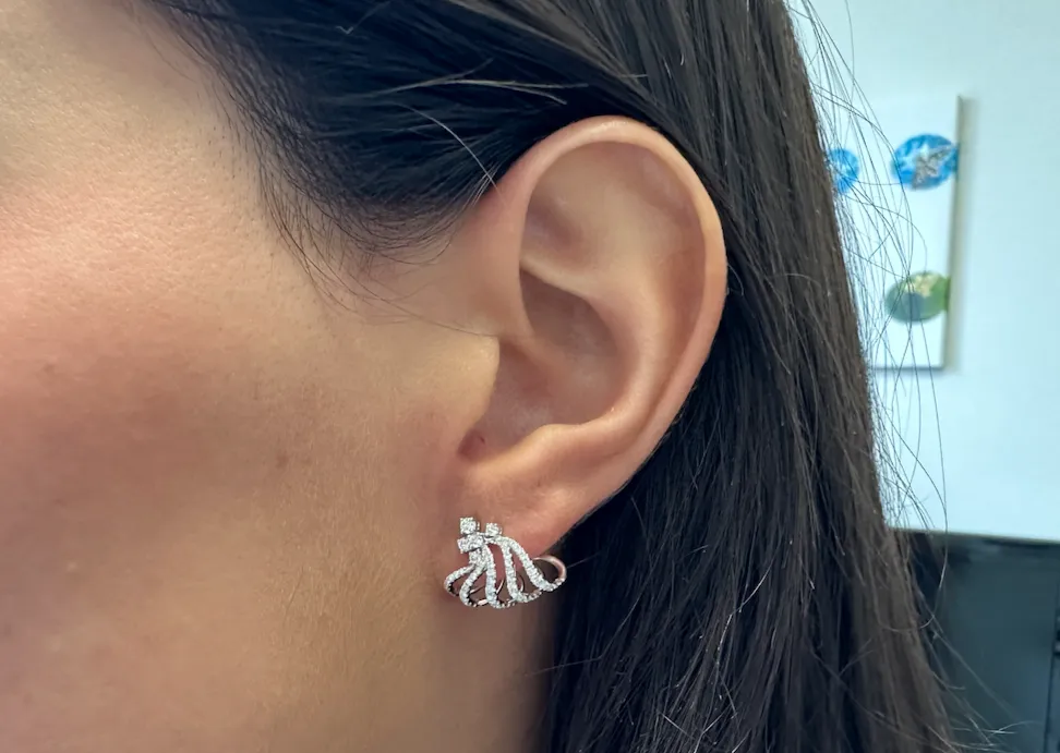 Earrings 18k White Gold Lobe Stud Five Claws & Diamonds