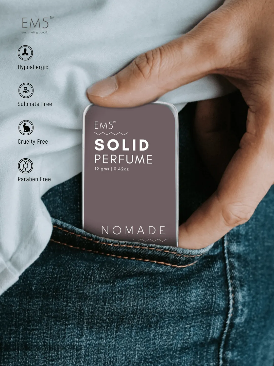 EM5™ Nomade | Solid Perfume for Men & Women | Alcohol Free | Strong lasting fragrance | Amber Oud Spicy | Goodness of Beeswax   Shea Butter