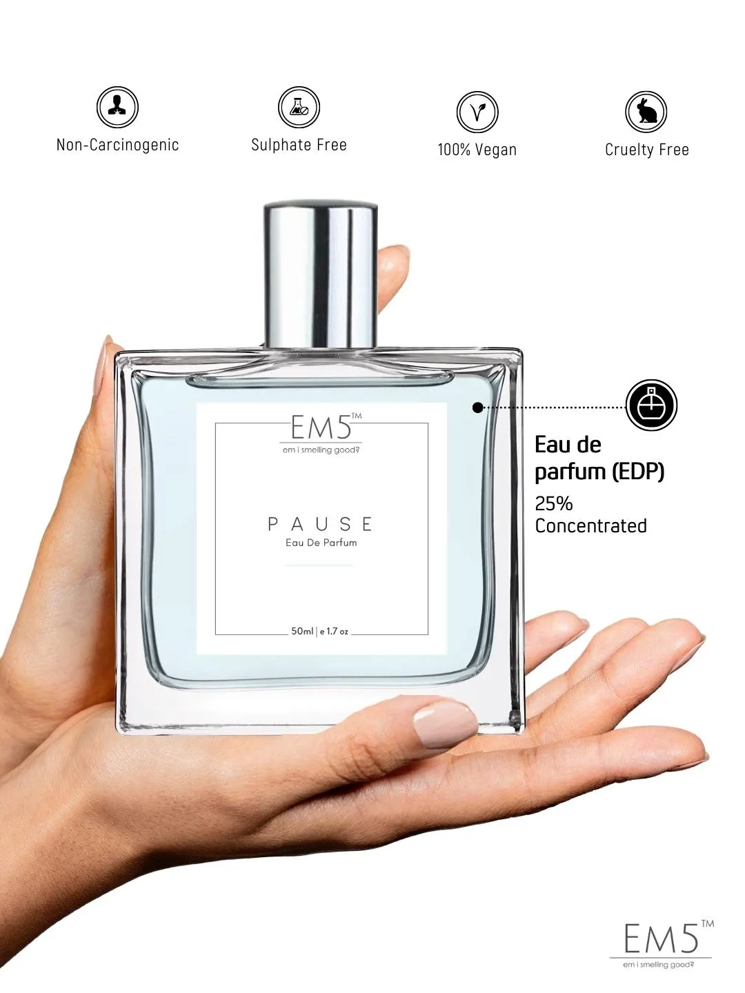 EM5™ Pause Perfume EDP Spray for Men | Aromatic Fresh Amber Fragrance Accords | Luxury Gift for Him | Variants Available: 50 ml Spray / 15 ml Spray