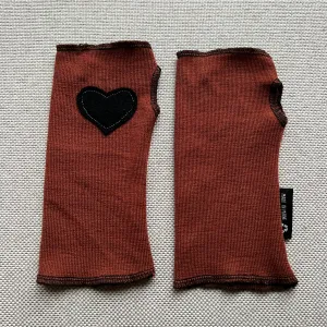 Fingerless Mittens Short Rusty Orange with Black Heart 304