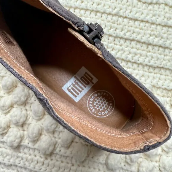 FITFLOP Women's 7.5 SUMI Suede Leather Bootie Side Zip Shoe Gray Comfort Walking