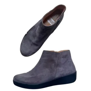 FITFLOP Women's 7.5 SUMI Suede Leather Bootie Side Zip Shoe Gray Comfort Walking