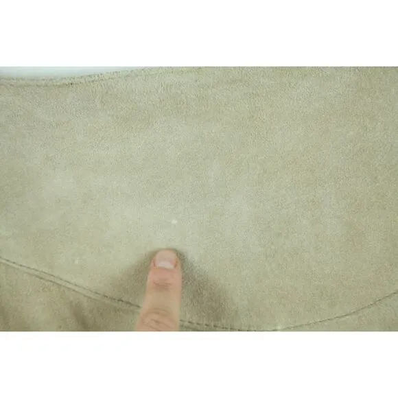 FLAW Vintage 90s Y2K Tan Suede Midi Skirt Punch Out Lace Boho Hippy 12 M L