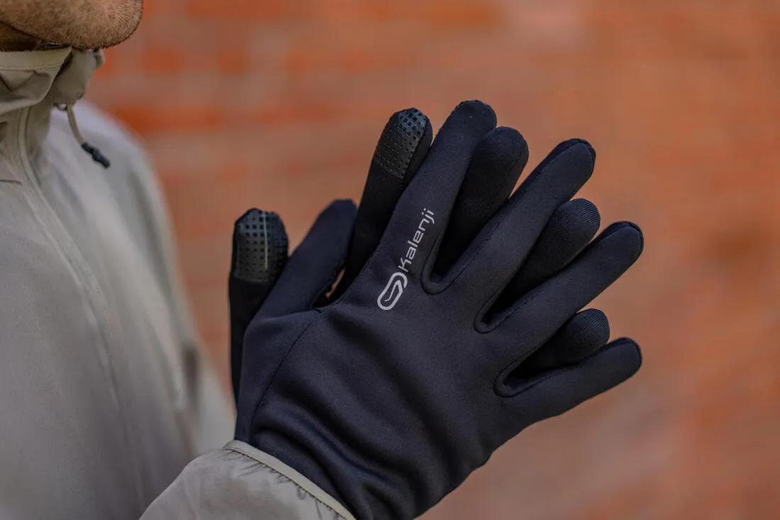 Gants de running tactiles Homme Femme- KIPRUN Warm 100 noir