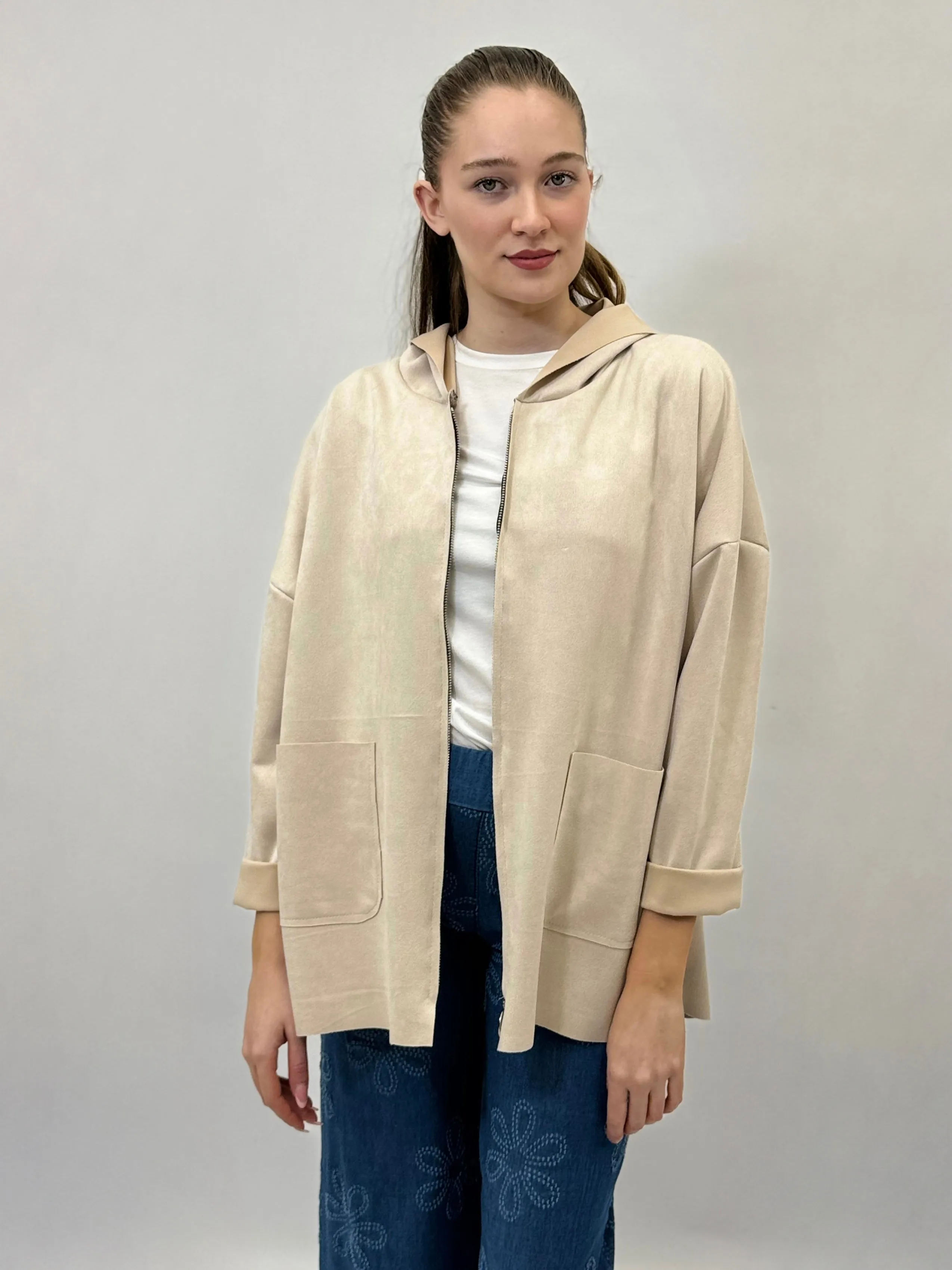 Giacca in suede con cappuccio