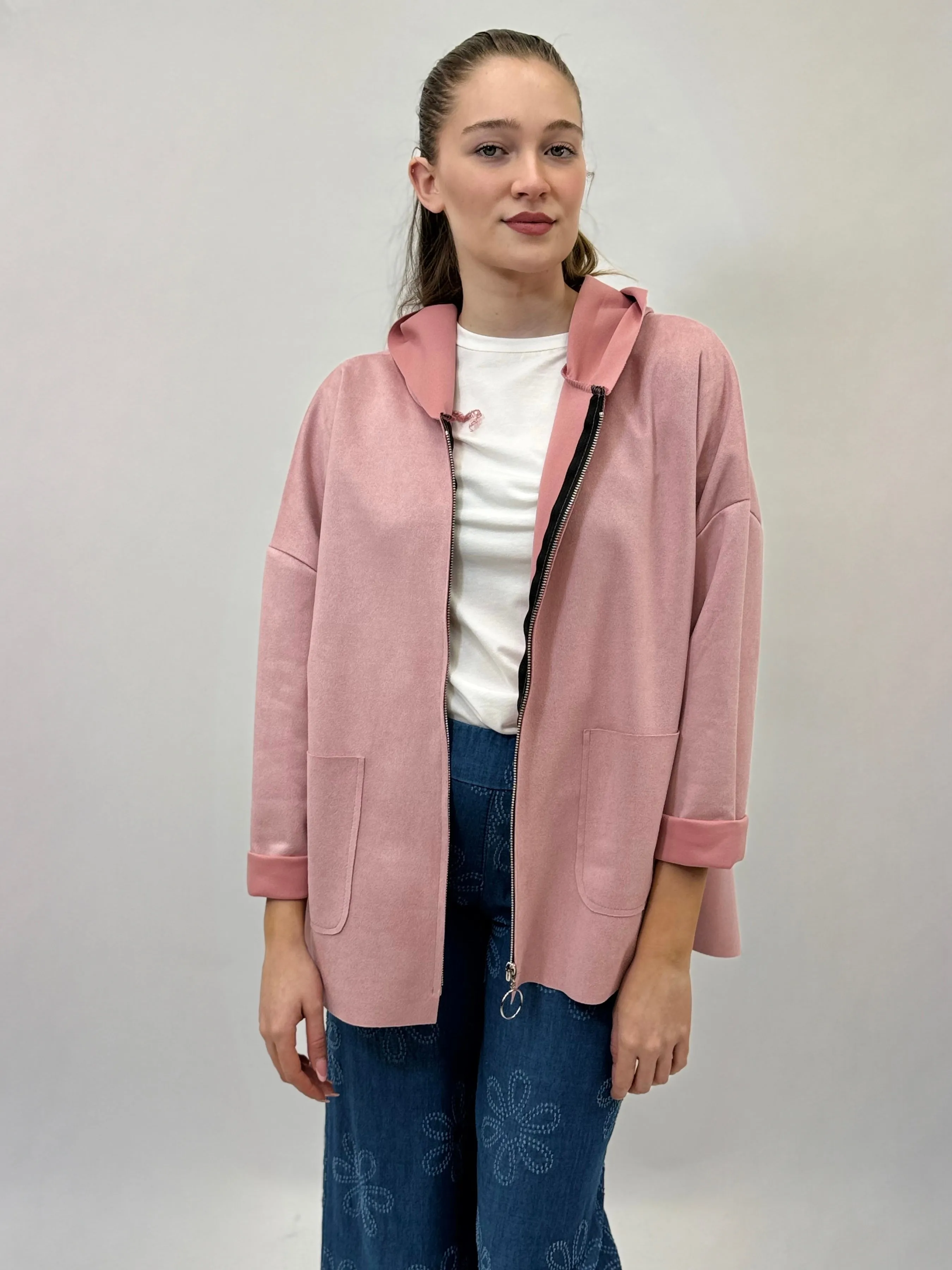 Giacca in suede con cappuccio