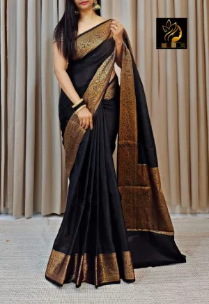Gorgeous Black Banarasi Soft Silk Saree