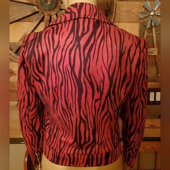 Guess Red &amp; Black Kingdom Stripe LS Rayanna Suede Moto Jacket