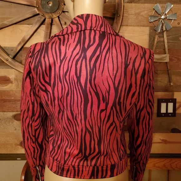 Guess Red &amp; Black Kingdom Stripe LS Rayanna Suede Moto Jacket