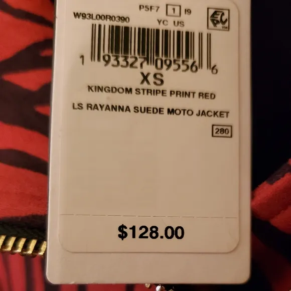 Guess Red &amp; Black Kingdom Stripe LS Rayanna Suede Moto Jacket
