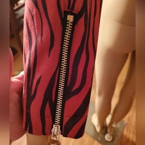 Guess Red &amp; Black Kingdom Stripe LS Rayanna Suede Moto Jacket