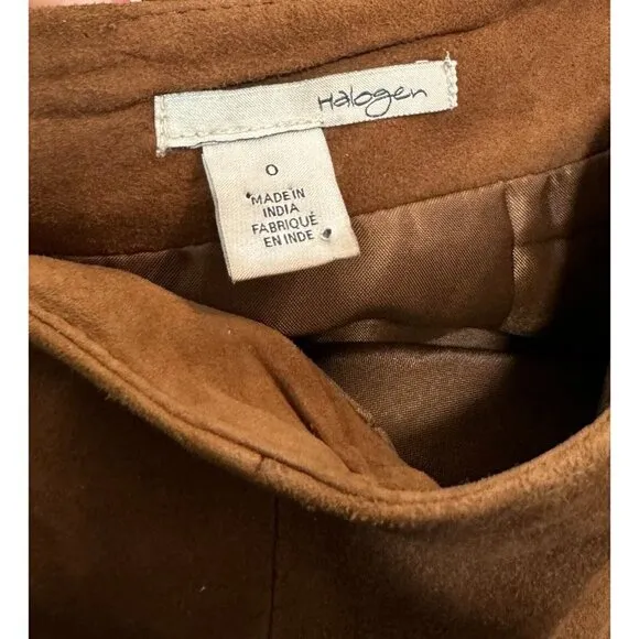 Halogen Sz 0 Genuine Suede Leather Brown Suede Leather Skirt A Lined