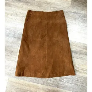Halogen Sz 0 Genuine Suede Leather Brown Suede Leather Skirt A Lined