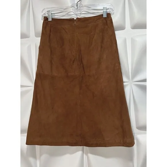 Halogen Sz 0 Genuine Suede Leather Brown Suede Leather Skirt A Lined