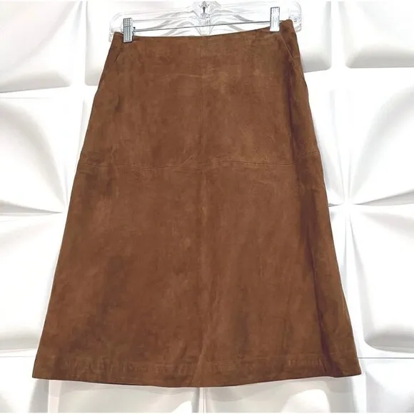 Halogen Sz 0 Genuine Suede Leather Brown Suede Leather Skirt A Lined