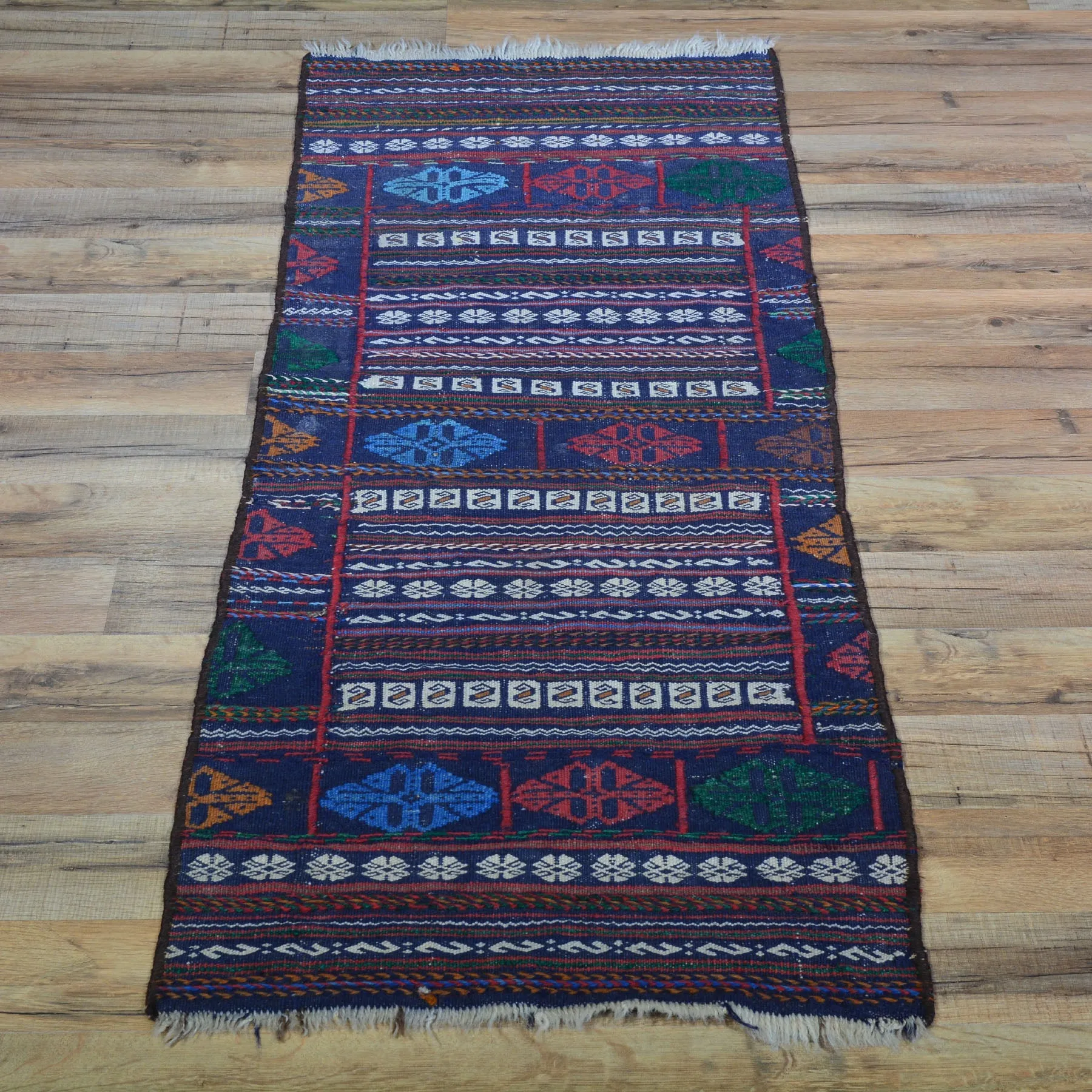 Hand-Woven Afghan Tribal Maleeki Sumak 100% Wool Handmade Rug (Size 1.9 X 4.4) Brral-5028