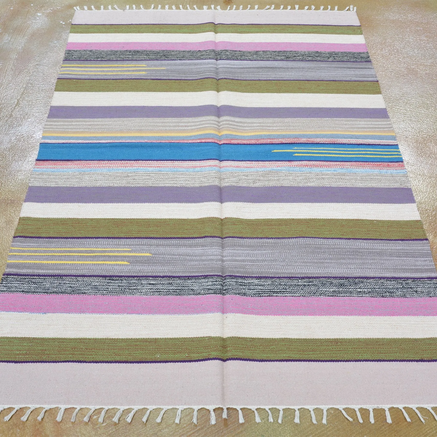 Hand-Woven Cotton Durree India Reversible Handmade Wool Rug (Size 3.10 X 6.0) Brrsf-1080