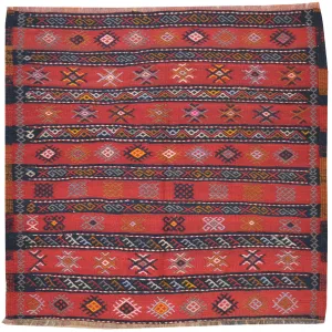 Hand-Woven Flat-weave Turkish Tribal Kilim Wool Rug (Size 4.0 X 4.0) Cwral-7719