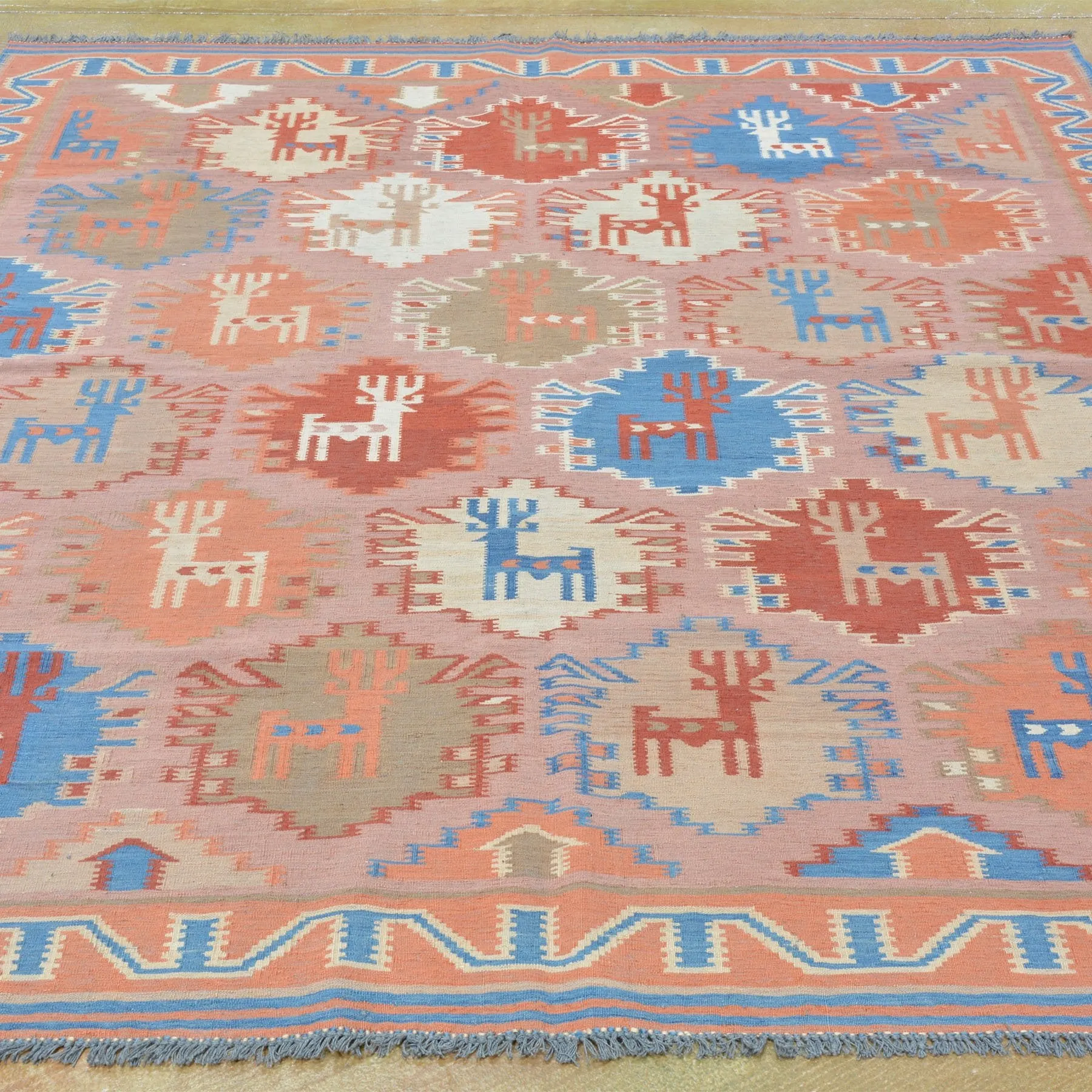 Hand-Woven Geometric Design Wool Reversible Kilim Rug (Size 5.8 X 6.8) Brrsf-6102