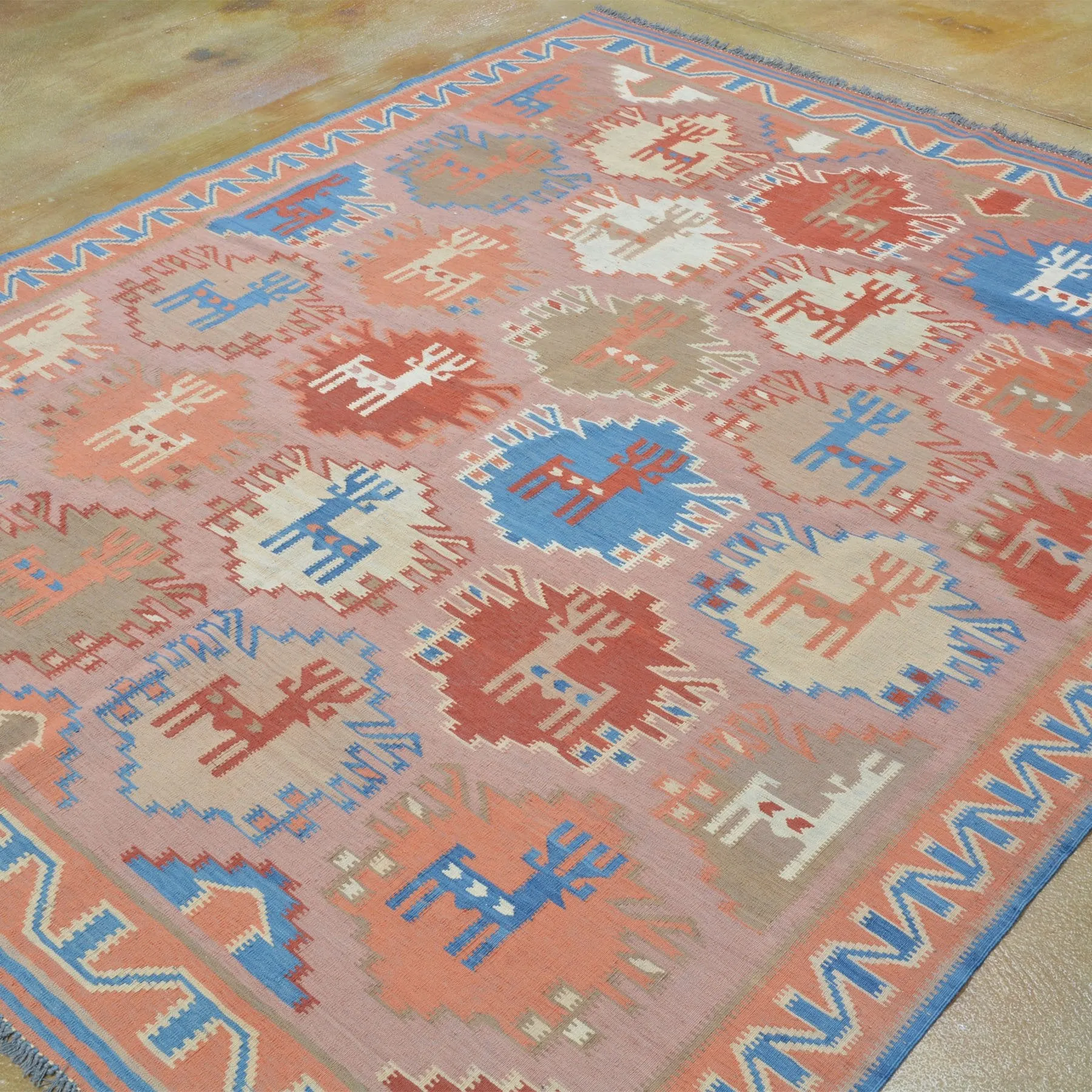 Hand-Woven Geometric Design Wool Reversible Kilim Rug (Size 5.8 X 6.8) Brrsf-6102