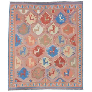 Hand-Woven Geometric Design Wool Reversible Kilim Rug (Size 5.8 X 6.8) Brrsf-6102
