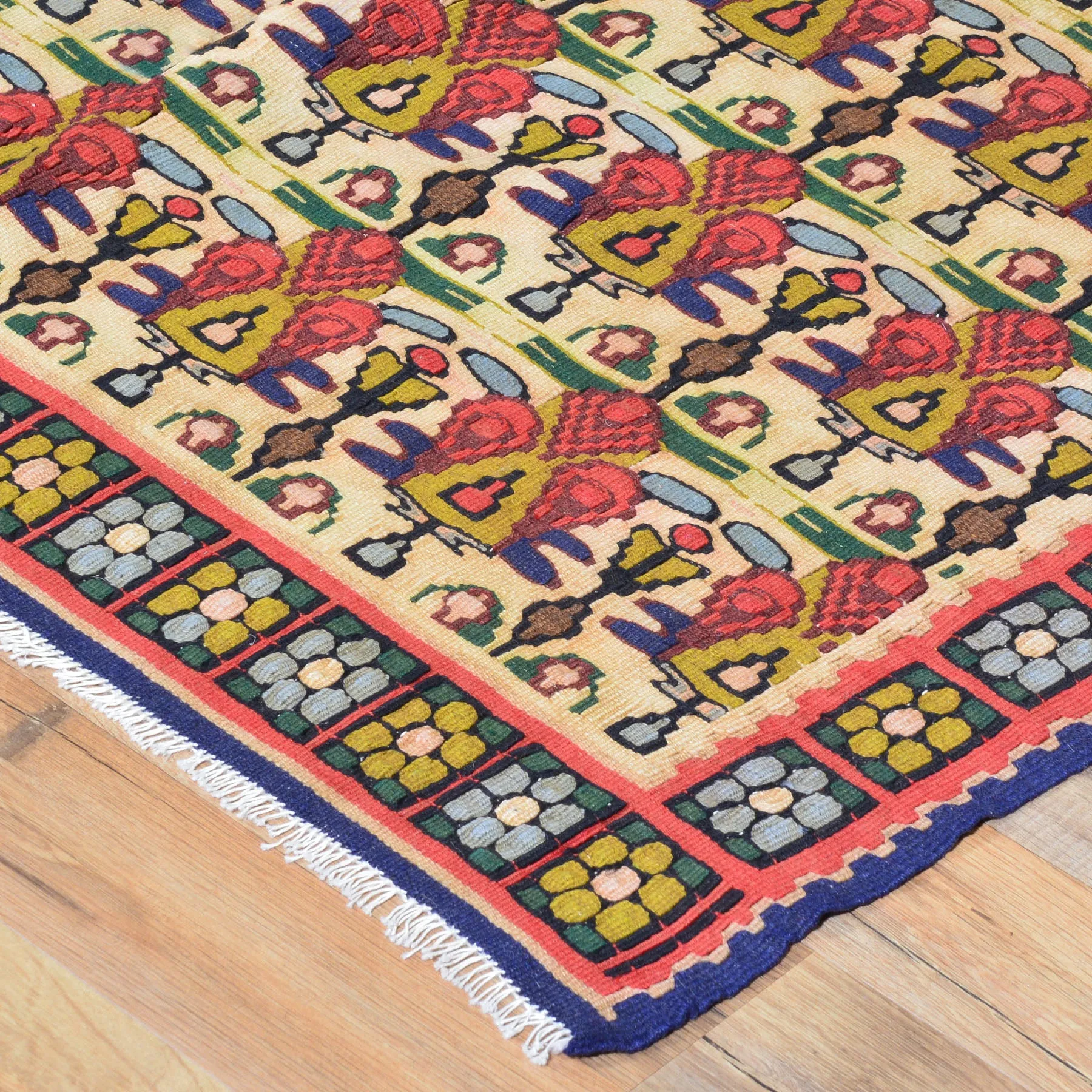 Hand-Woven Reversible Persian Sennah Kilim Village Rug (Size 3.11 X 5.0) Brrsf-447