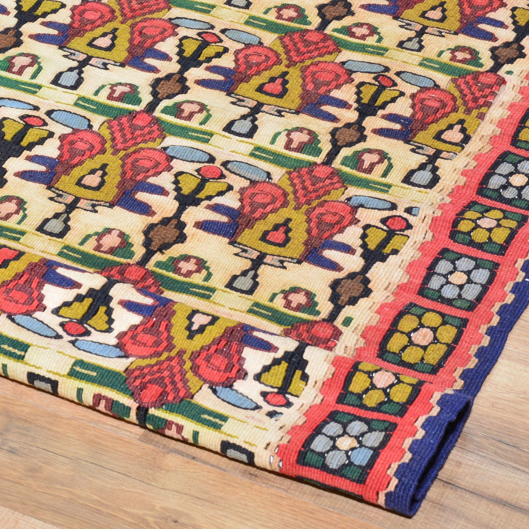 Hand-Woven Reversible Persian Sennah Kilim Village Rug (Size 3.11 X 5.0) Brrsf-447