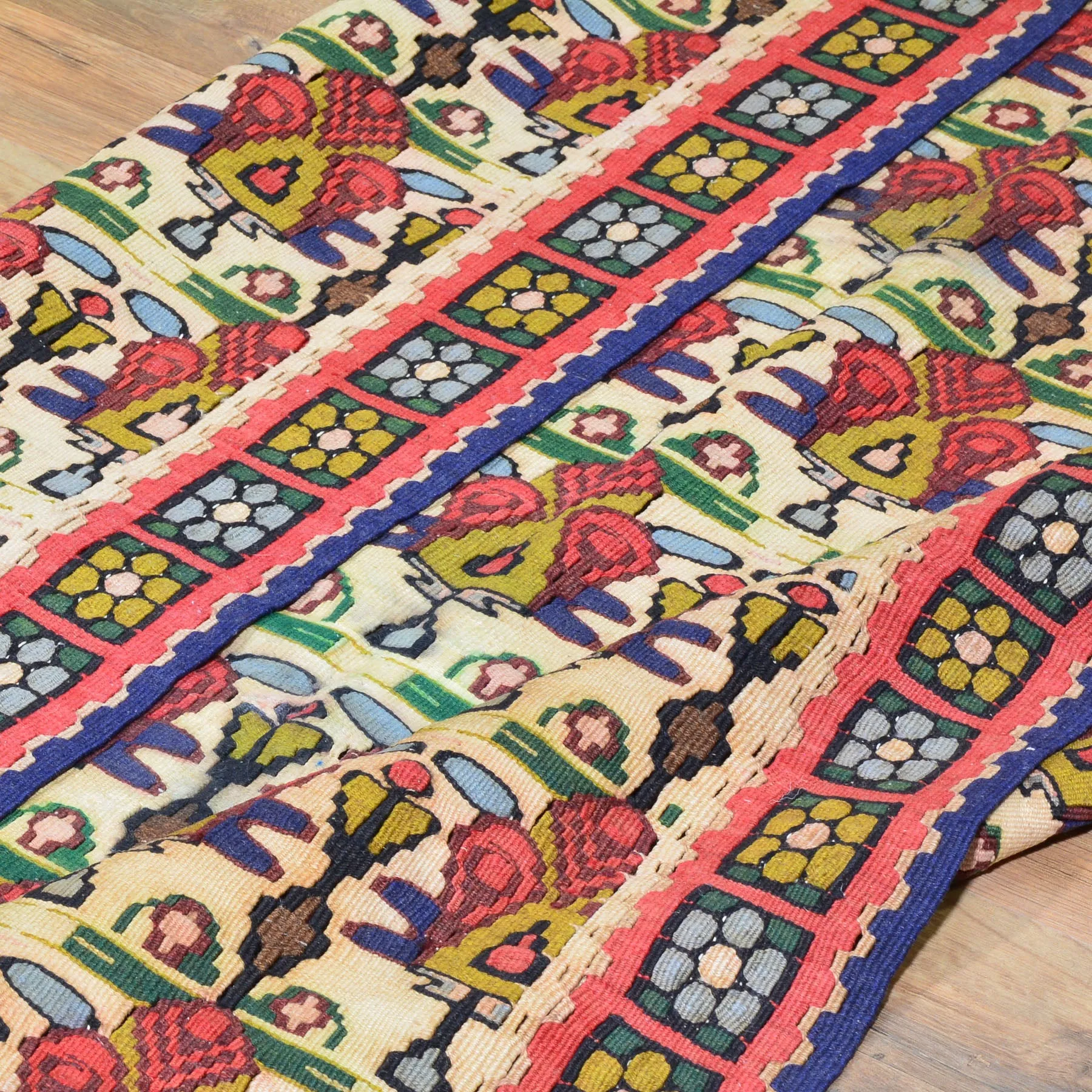 Hand-Woven Reversible Persian Sennah Kilim Village Rug (Size 3.11 X 5.0) Brrsf-447