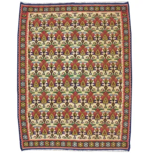 Hand-Woven Reversible Persian Sennah Kilim Village Rug (Size 3.11 X 5.0) Brrsf-447