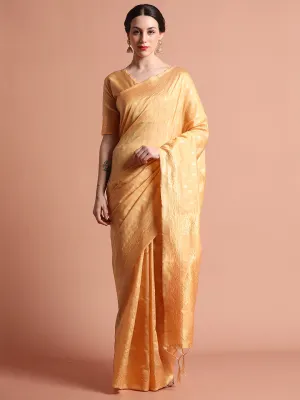 Heavy Banarasi Zari Woven Silk Blend Cream Saree