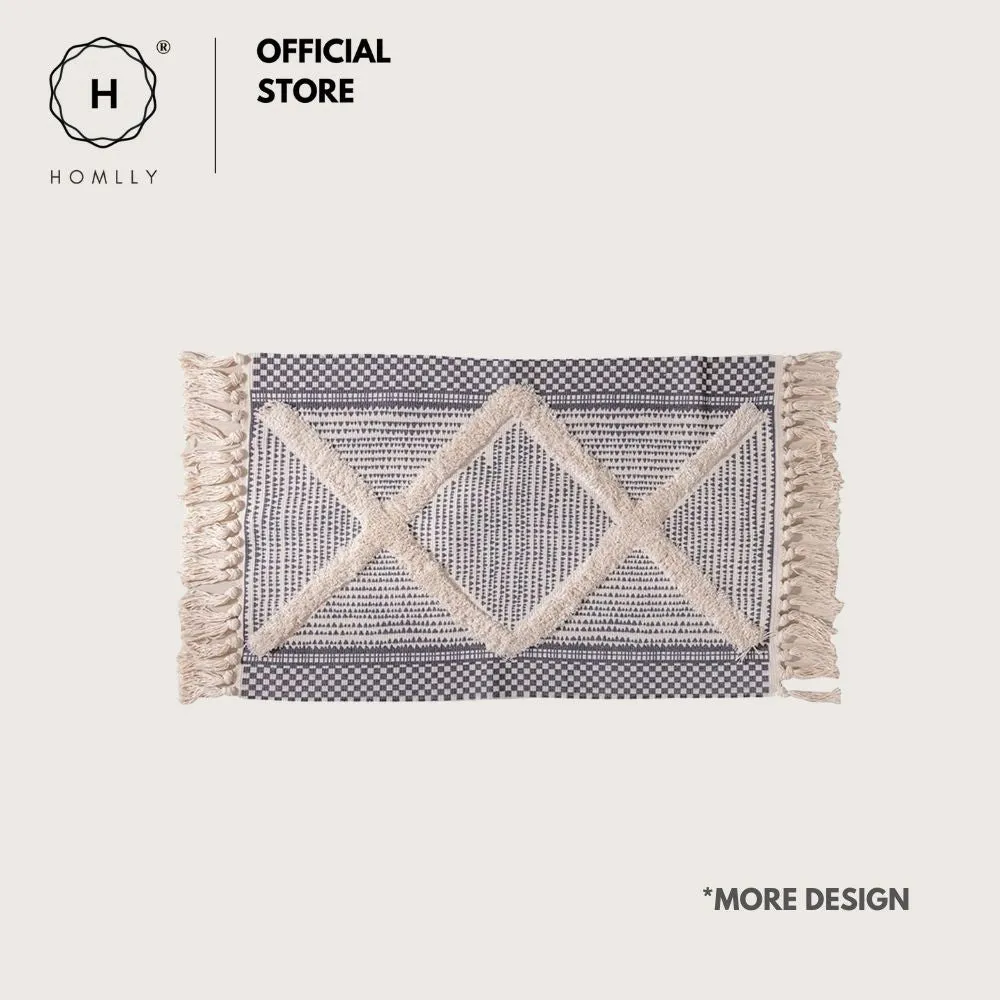 Homlly Boho Moroccan Tufted Cotton Woven Bath Room Throw Rug Runner with Tassels (60x90cm)