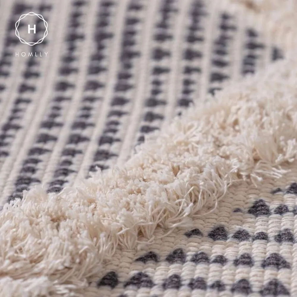 Homlly Boho Moroccan Tufted Cotton Woven Bath Room Throw Rug Runner with Tassels (60x90cm)