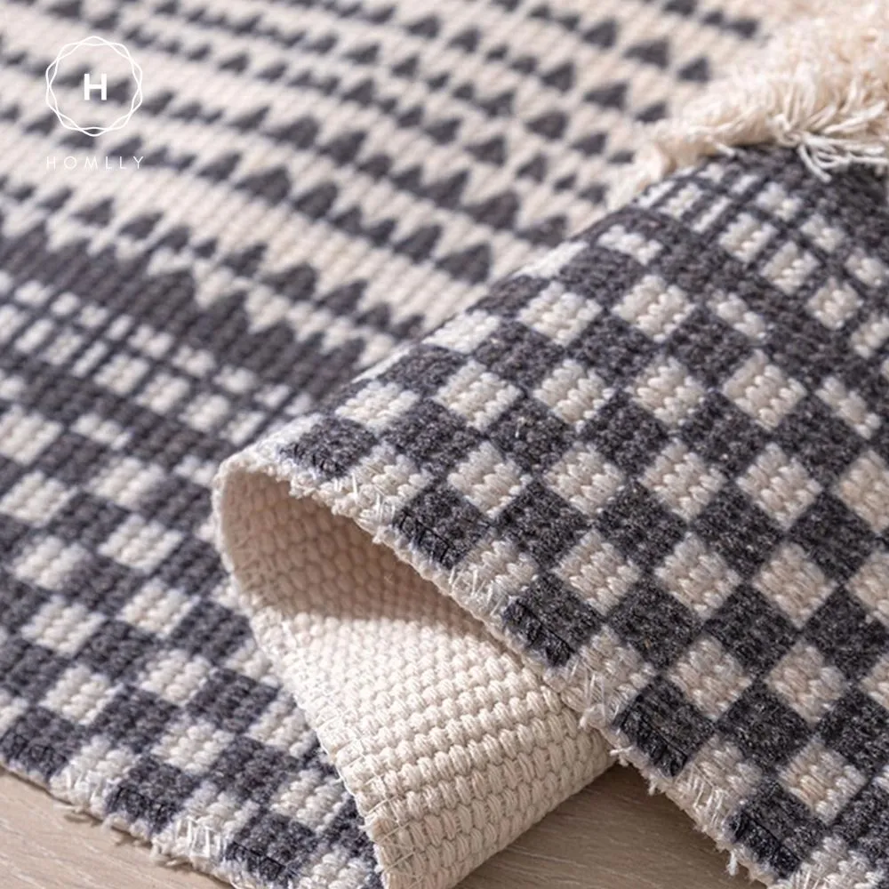 Homlly Boho Moroccan Tufted Cotton Woven Bath Room Throw Rug Runner with Tassels (60x90cm)