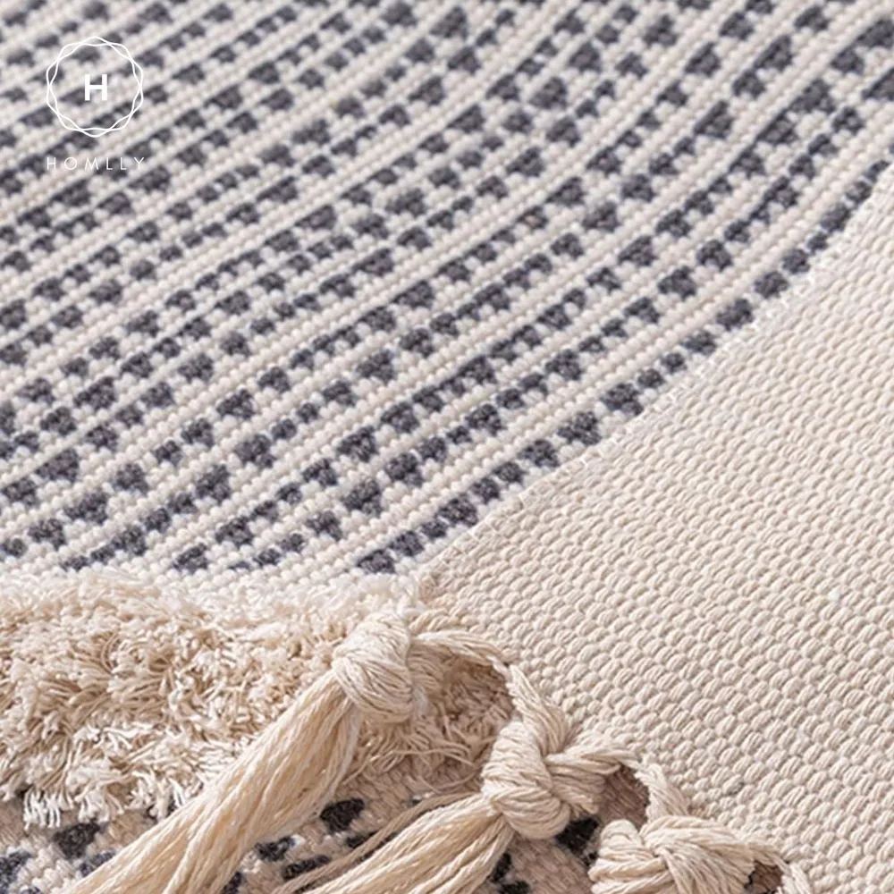 Homlly Boho Moroccan Tufted Cotton Woven Bath Room Throw Rug Runner with Tassels (60x90cm)