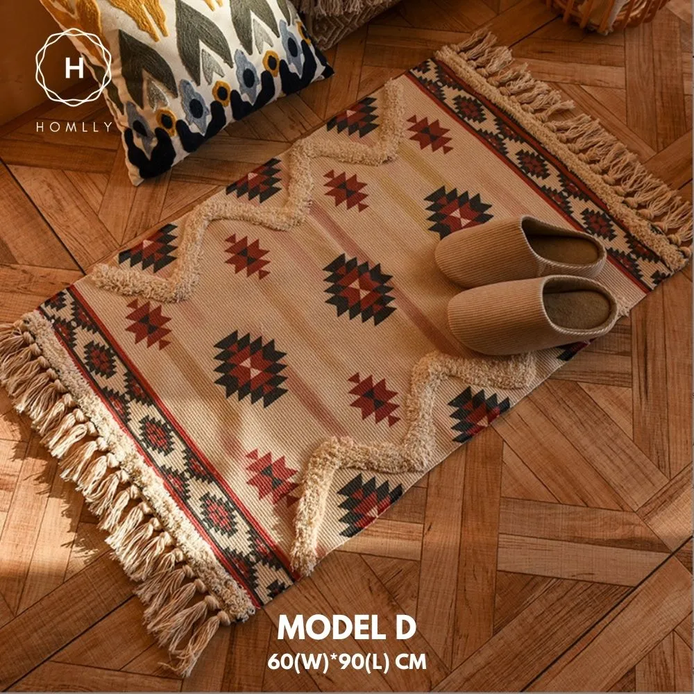 Homlly Boho Moroccan Tufted Cotton Woven Bath Room Throw Rug Runner with Tassels (60x90cm)