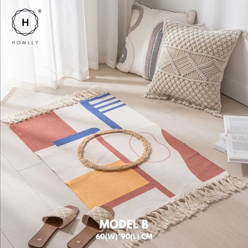 Homlly Boho Moroccan Tufted Cotton Woven Bath Room Throw Rug Runner with Tassels (60x90cm)