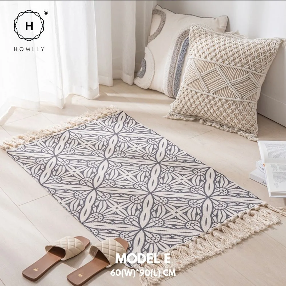 Homlly Boho Moroccan Tufted Cotton Woven Bath Room Throw Rug Runner with Tassels (60x90cm)