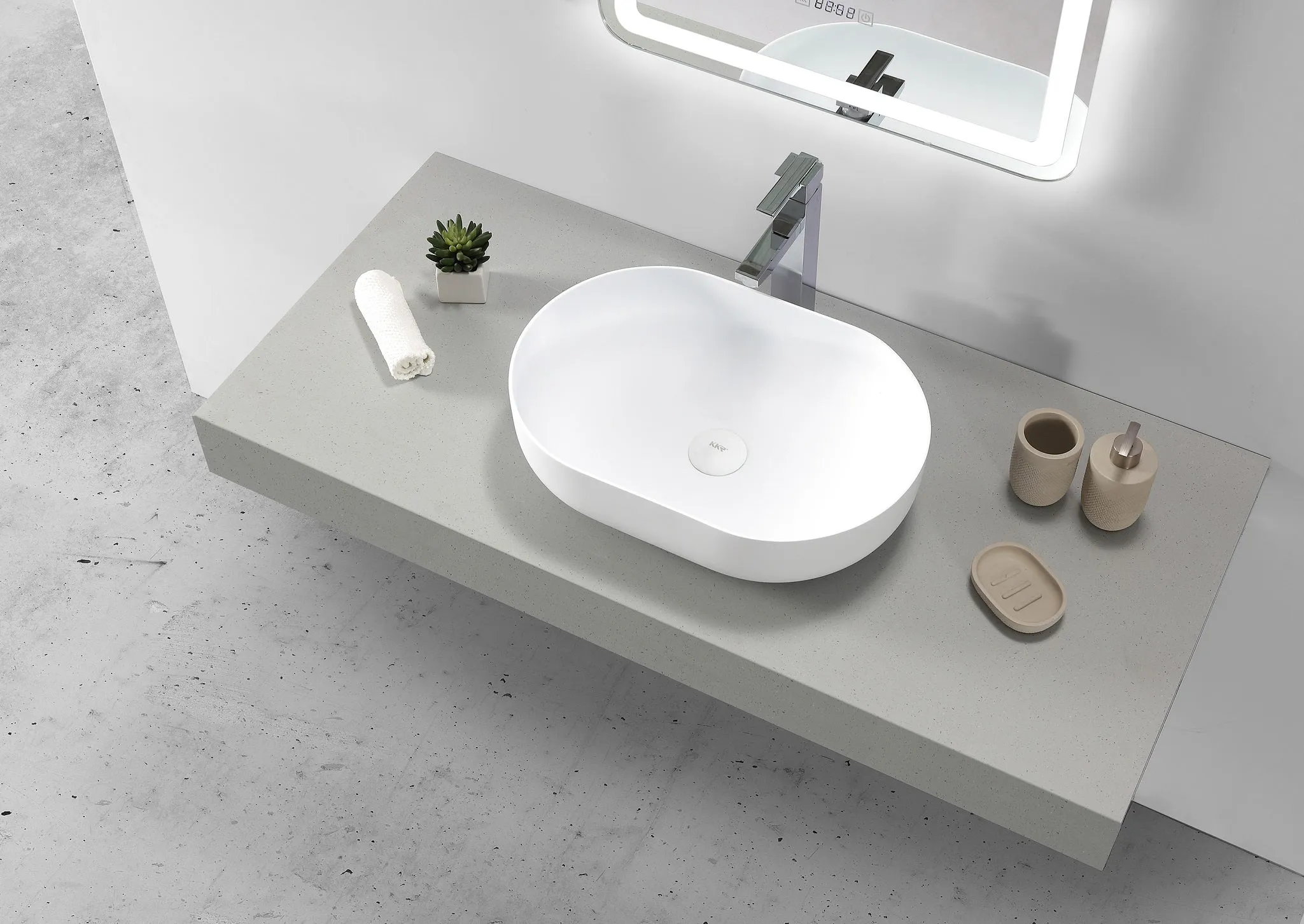 Hugi Matte White Stone Basin - 500mm - B1151