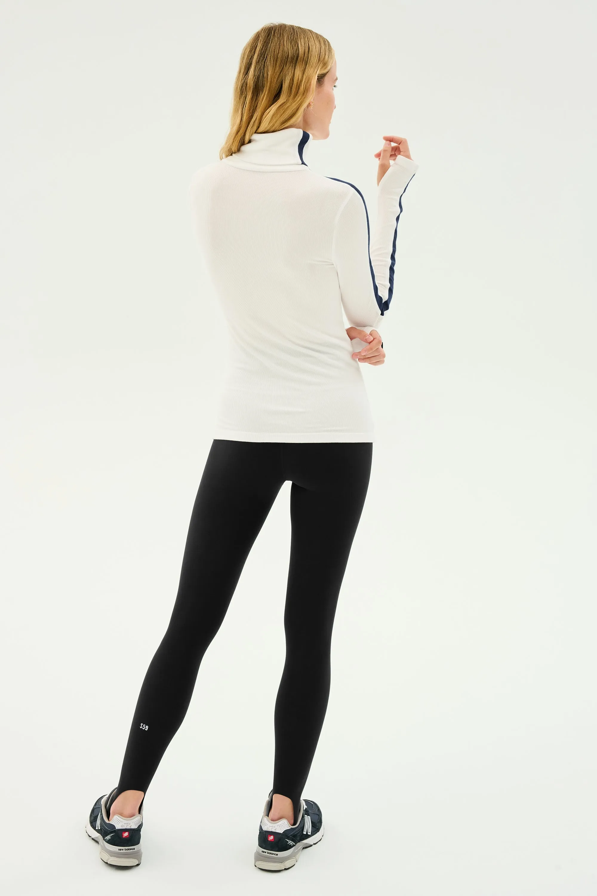 Jackson Rib Full Length Turtleneck - White/Indigo