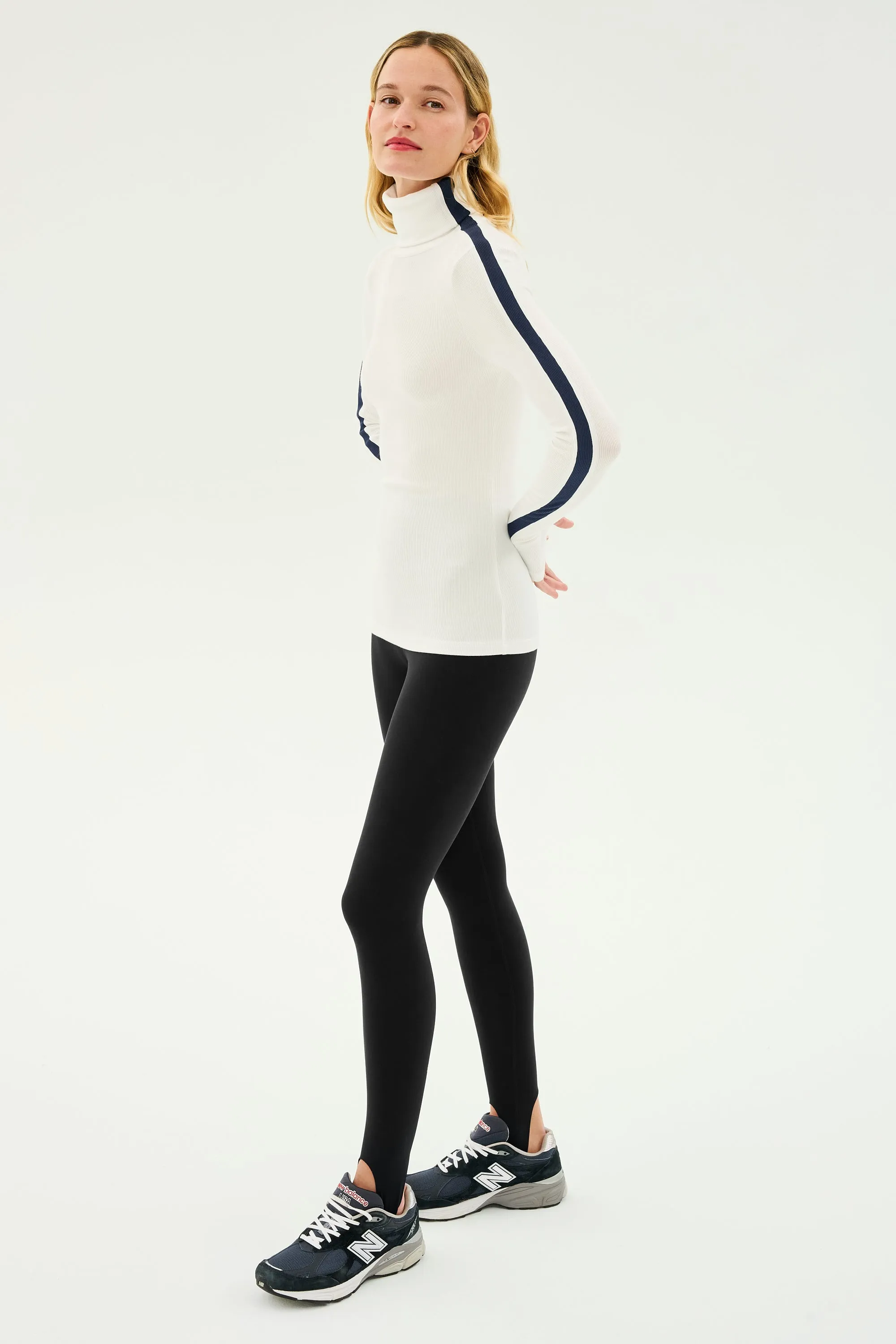Jackson Rib Full Length Turtleneck - White/Indigo