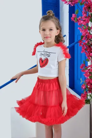 Kids Valentine's Day Red and White Skirt Set