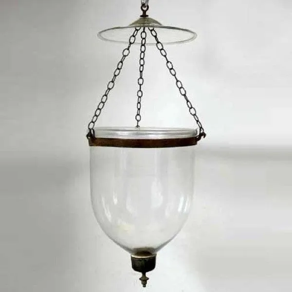 Large English Regency Style Clear Glass Pendant Hall Lantern