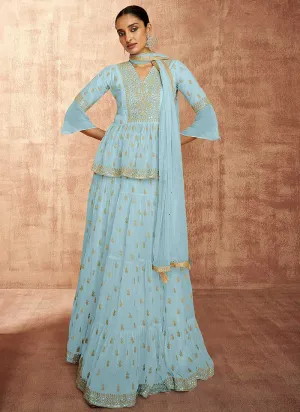 Light Blue Sequin Embroidered Stylish Indo Western Lehenga