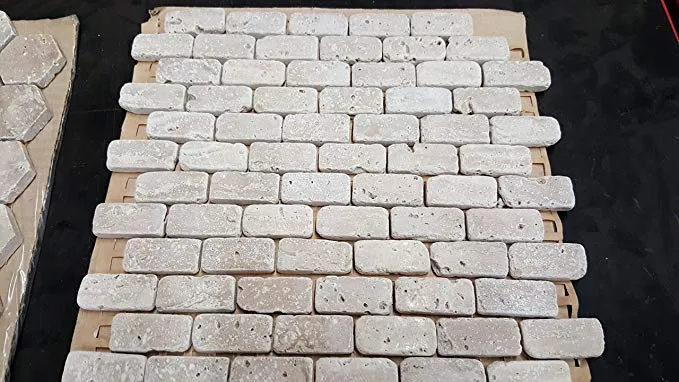 LIGHT TRAVERTINE TUMBLED 1x2 BACKSPLASH MOSAIC 13A3