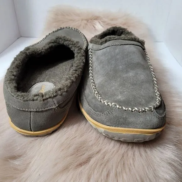 L.L. BEAN  Men's Ash Suede Slide On Open Heel Mountain Slipper Scuffs Size 13