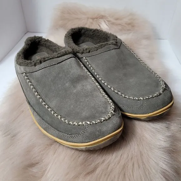 L.L. BEAN  Men's Ash Suede Slide On Open Heel Mountain Slipper Scuffs Size 13